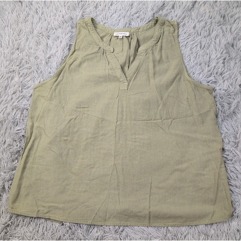 Thread & Supply Shirt Womens 1X Green Linen Blend Sleeveless Top Preppy Comfort